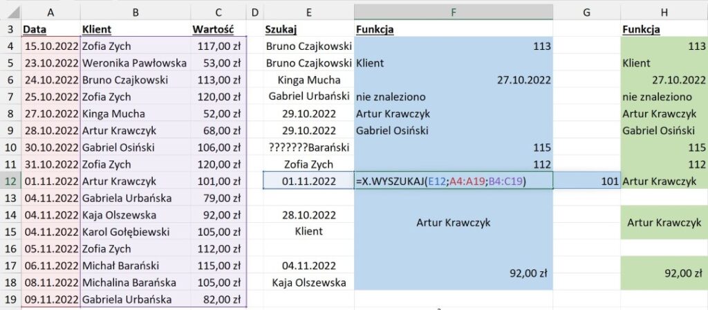 x.wyszukaj cały wiersz