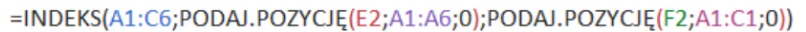 funkcja indeks i podaj pozycje Excel
