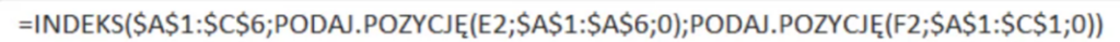 funkcja indeks i podaj pozycje Excel