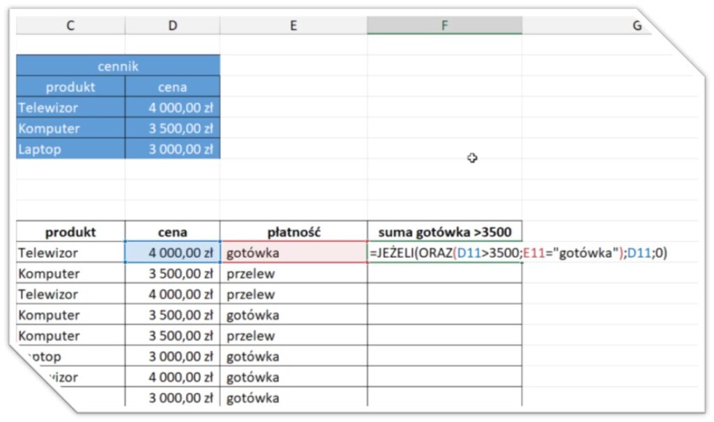 funkcja jeżeli excel
