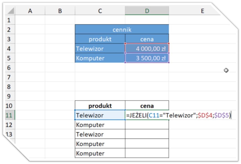 funkcja jeżeli excel