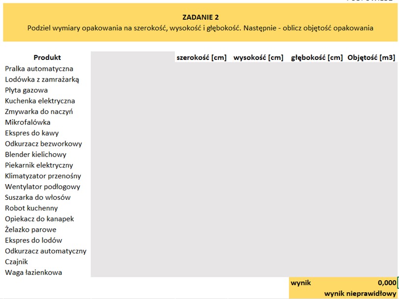 Excel zadania z rozwiązaniami - ćwiczenie nr 1