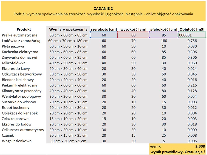 Excel zadania z rozwiązaniami - ćwiczenie nr 1