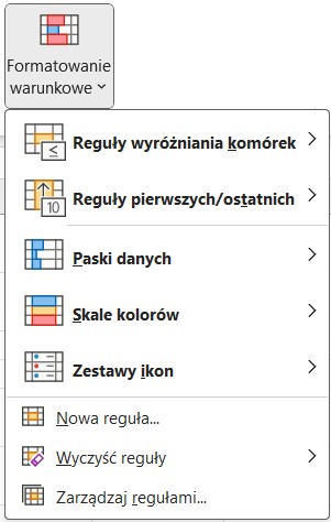 formatowanie warunkowe Excel