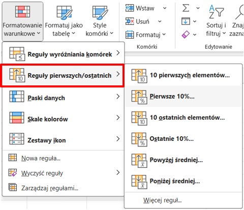 formatowanie warunkowe Excel