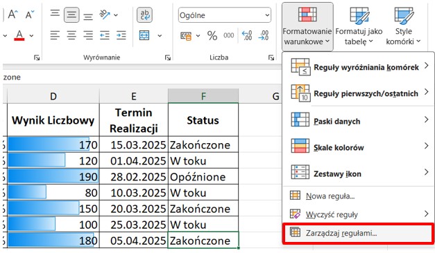 formatowanie warunkowe Excel