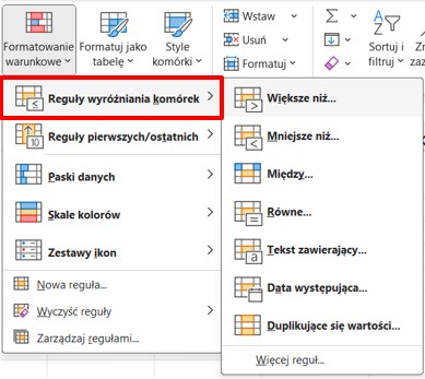 formatowanie warunkowe Excel