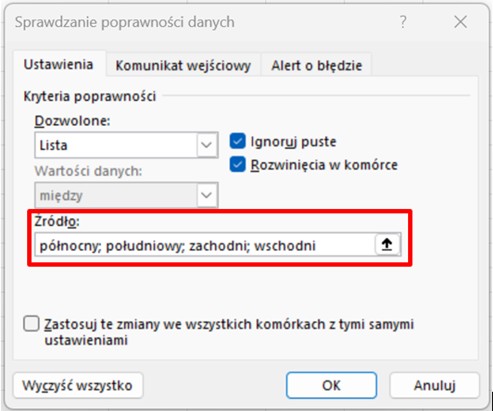 Lista rozwijalna Excel