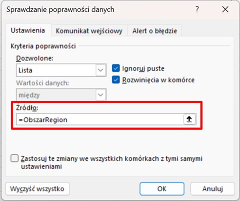 Lista rozwijalna Excel