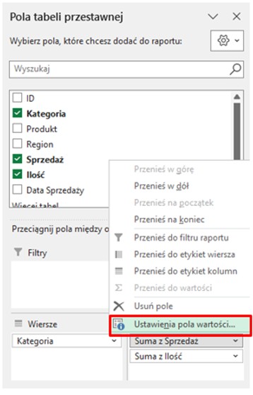 Tabele przestawne Excel