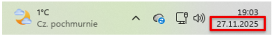 Zrzut ekranu z datą 27.11.2025 na pasku zadań komputera