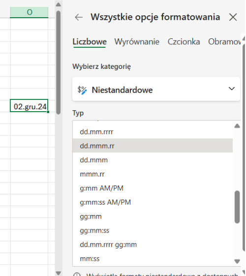 Format niestandardowy dla daty w Excelu