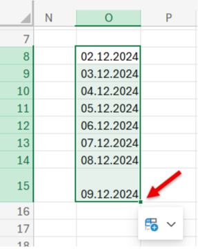 Automatyczne uzupełnianie daty w Excelu po przeciągnięciu uchwytu wypełniania w dół kolumny
