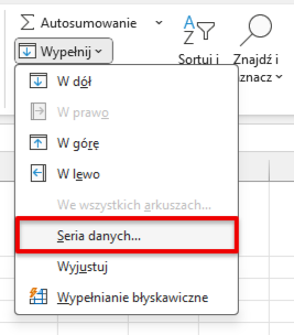 Opcja Seria danych w Excelu, jako narzędzie do precyzyjnego tworzenia data w Excelu