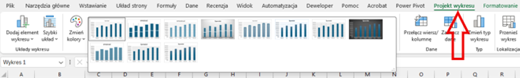 Karta Projekt wykresu w Excelu - zmiana stylu wykresu, jak zrobić wykres w excelu