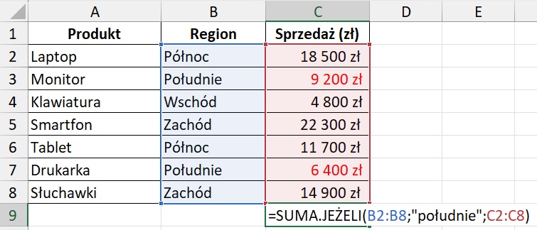 suma jeżeli przykład