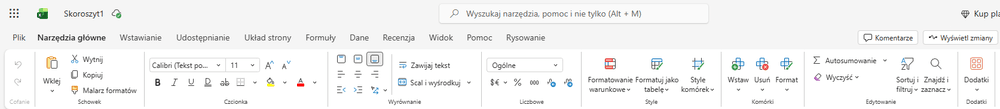 Wstążka Excela w wersji przeglądarkowej